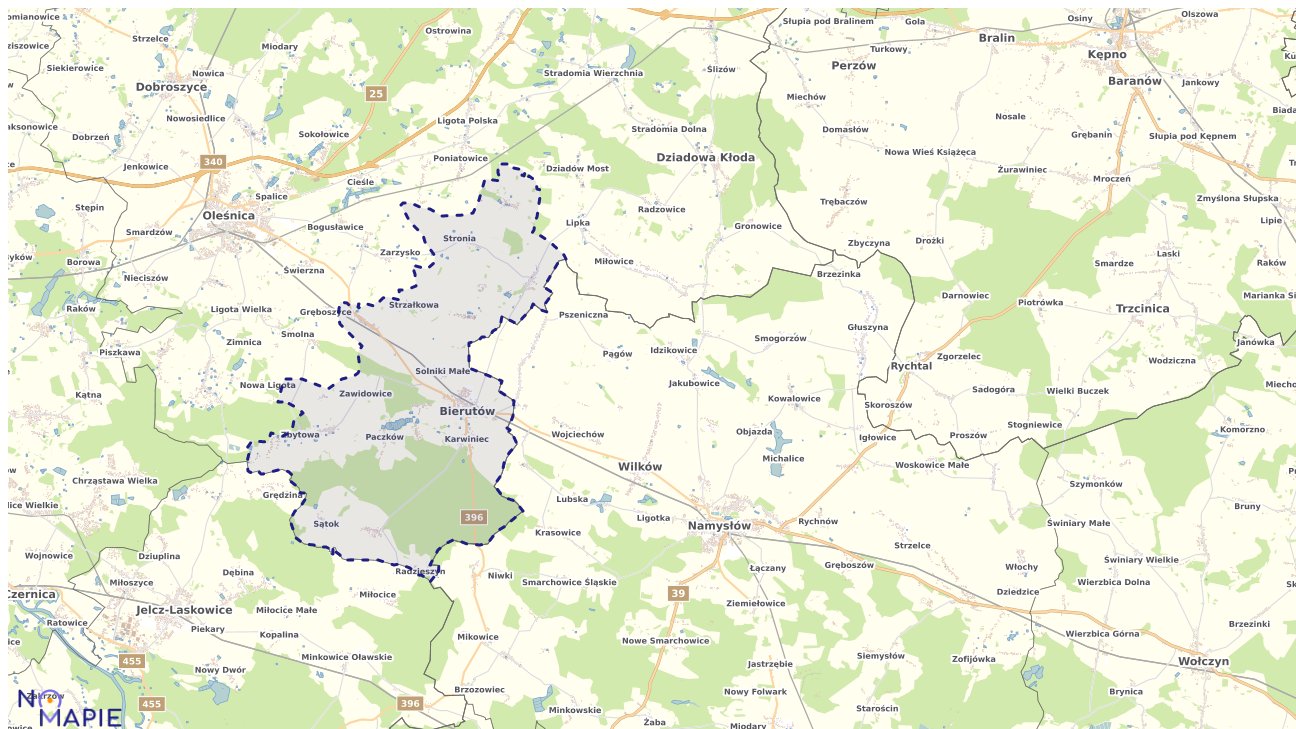 Mapa obszarów ochrony przyrody Bierutowa