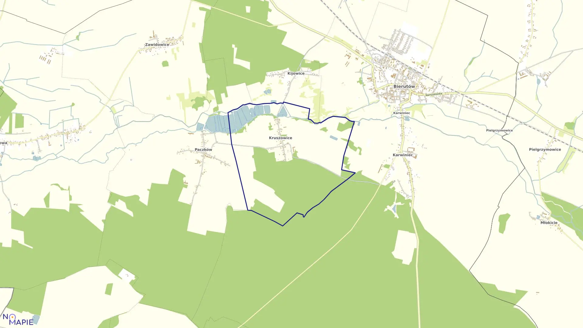 Mapa obrębu Kruszowice w gminie Bierutów