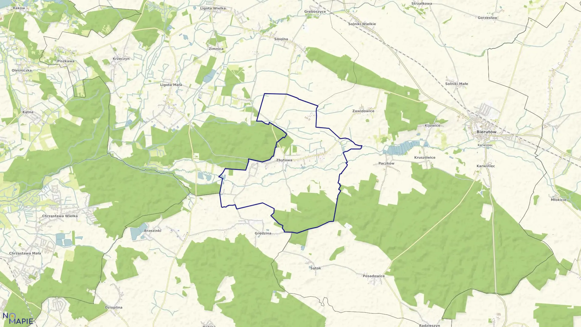 Mapa obrębu Zbytowa w gminie Bierutów